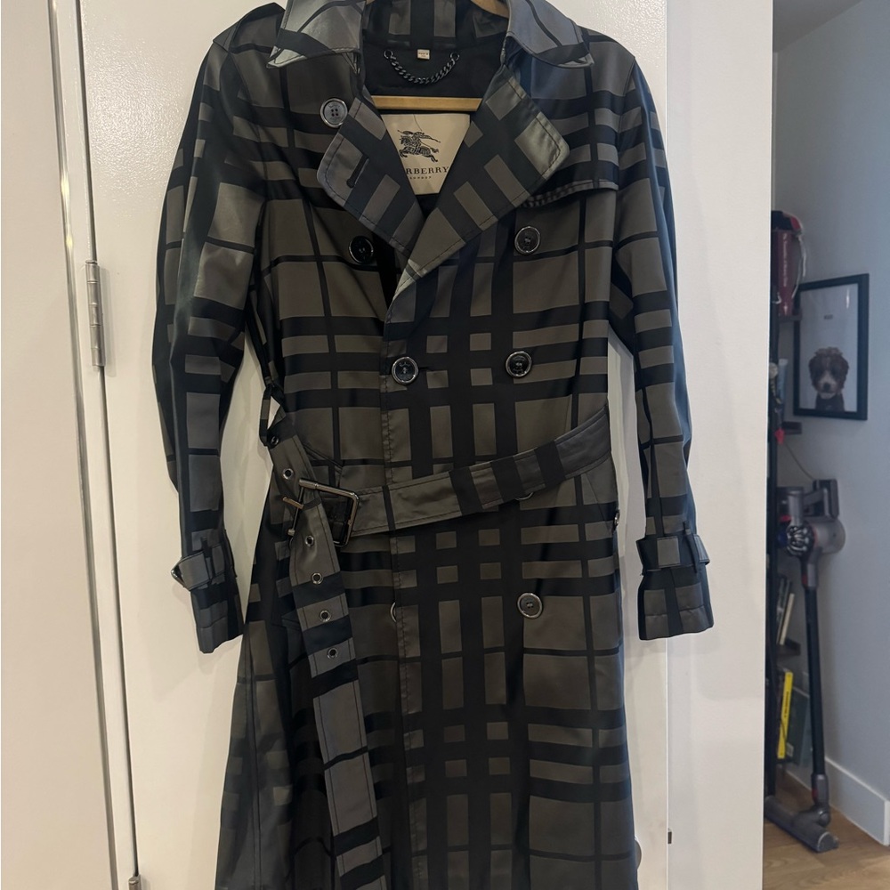 Burberry Charcoal and Black Checkered Coat